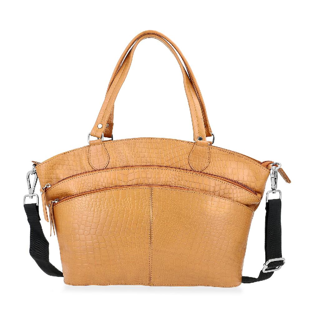 shop lc La Marey Tan Genuine Leather Tote Bag with Front Two Zip Pocket