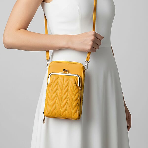 Shop Lc La Marey Yellow Faux Leather Crossbody Cell Phone Bag