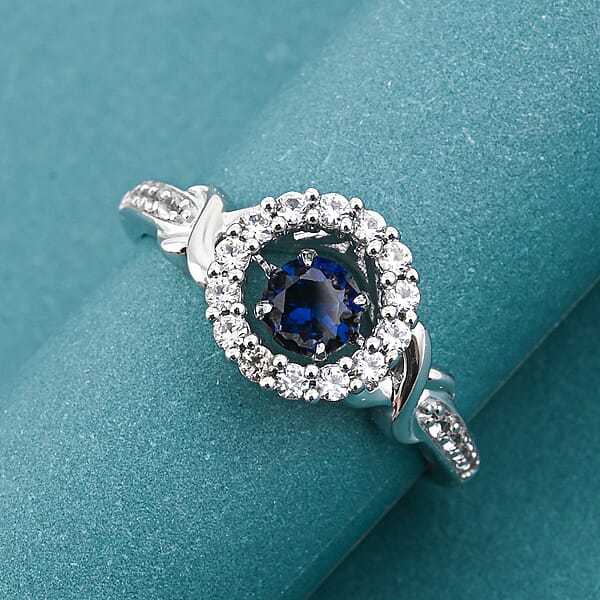Shop Lc Lab Created Blue And White Sapphire Ring In Sterling Silver 1.00 Ctw