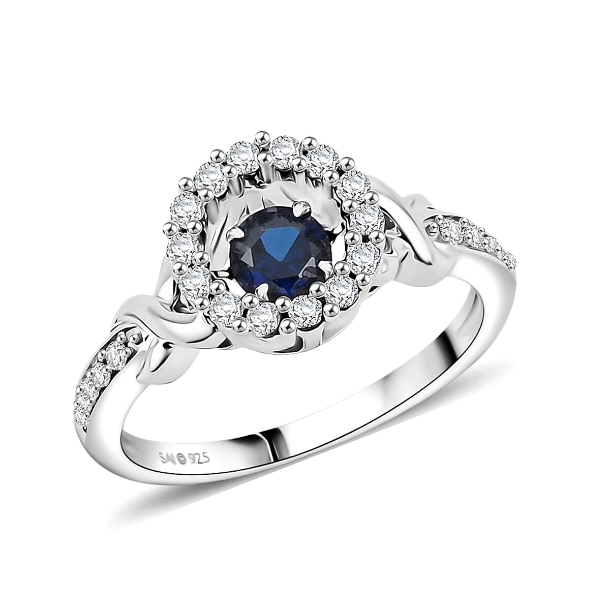 shop lc Lab Created Blue and White Sapphire Ring in Sterling Silver 1.00 ctw