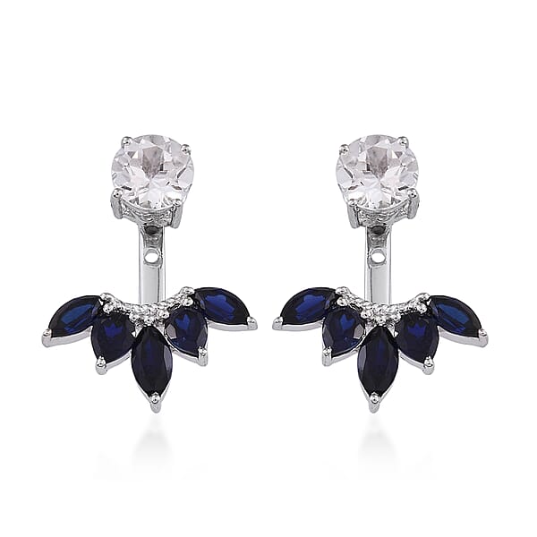 Shop Lc Lab Created White Sapphire And Lab Created Blue Sapphire Earrings In Sterling Silver