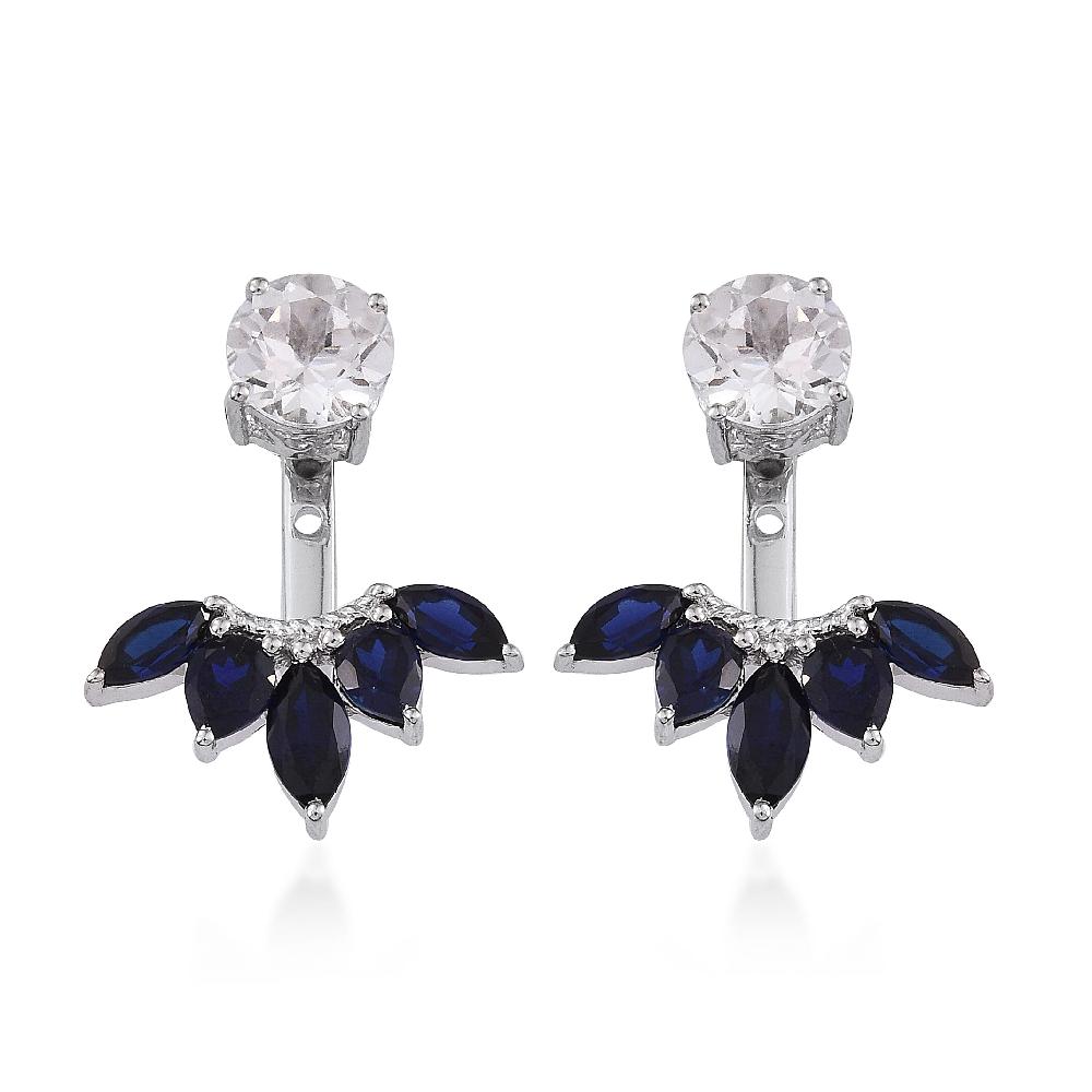shop lc Lab Created White Sapphire and Lab Created Blue Sapphire Earrings in Sterling Silver