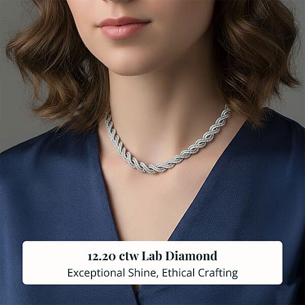 Shop Lc Lab Grown Diamond Intertwined Necklace In Rhodium Over Sterling Silver 12.20 Ctw (20 Inches)