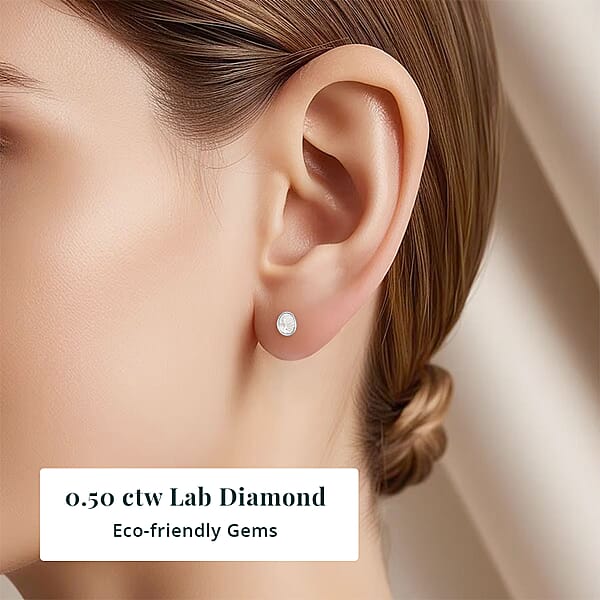 Shop Lc Lab Grown Polki Diamond 0.50 Ctw Stud Earrings In Sterling Silver