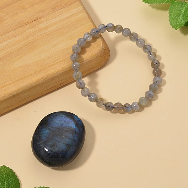 Shop Lc Labradorite 350.00 Ctw Large Palm And Beaded Stretch Bracelet