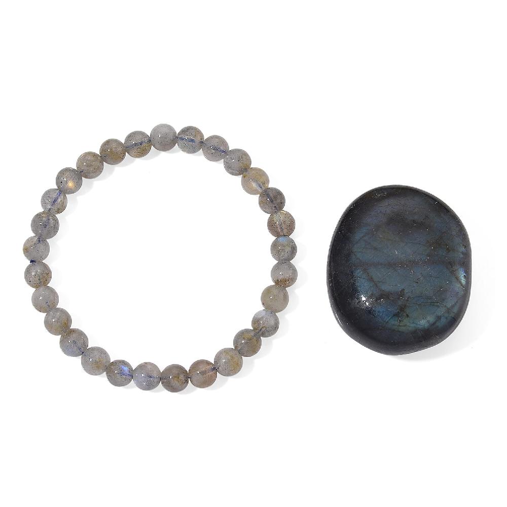 shop lc Labradorite 350.00 ctw Large Palm and Beaded Stretch Bracelet