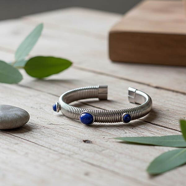 Shop Lc Lapis Lazuli 1.80 Ctw Cuff Bangle Bracelet In Stainless Steel (7-7.5In)