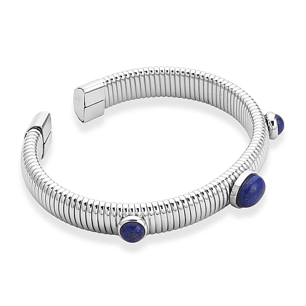 Shop Lc Lapis Lazuli 1.80 Ctw Cuff Bangle Bracelet In Stainless Steel (7-7.5In)