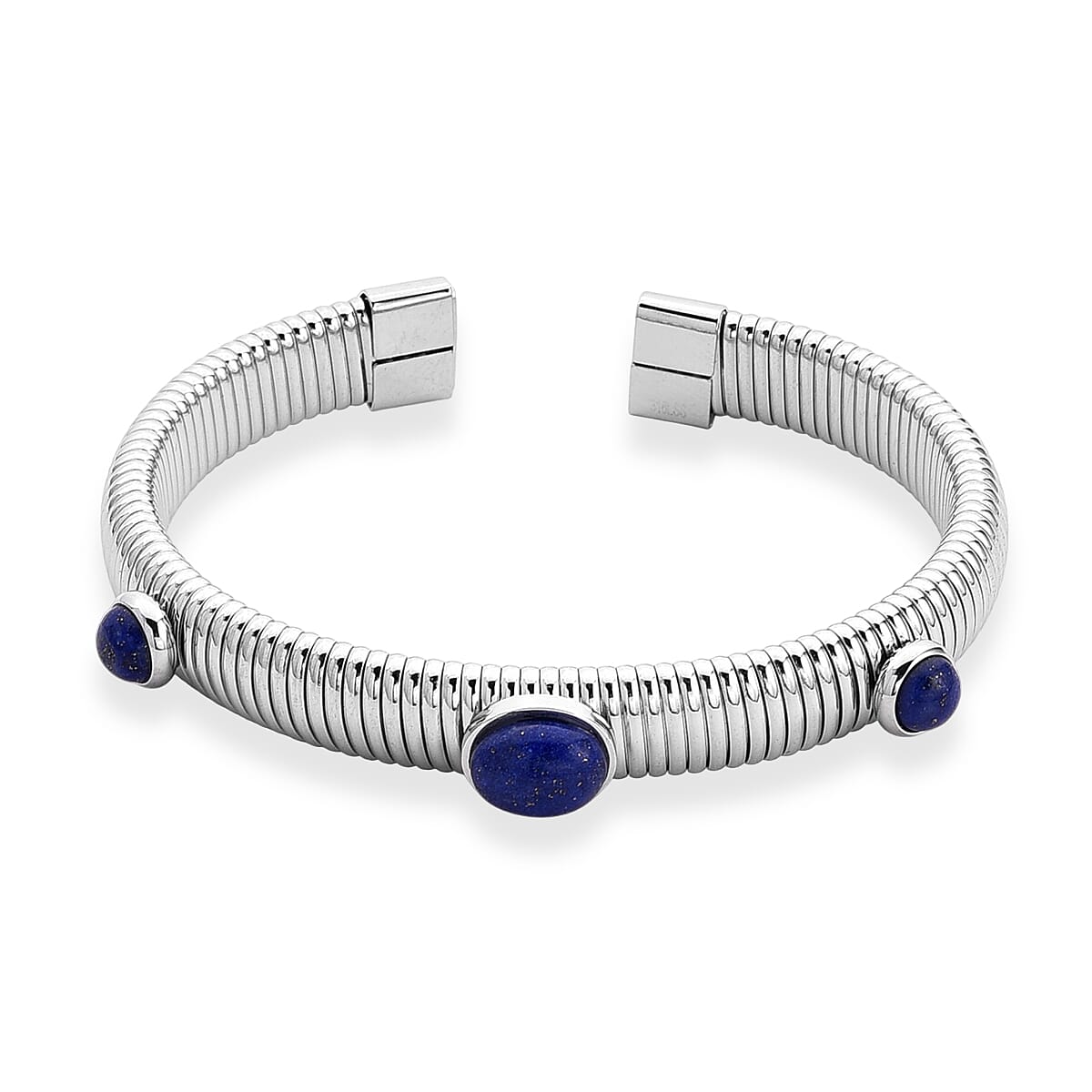 shop lc Lapis Lazuli 1.80 ctw Cuff Bangle Bracelet in Stainless Steel (7-7.5In)