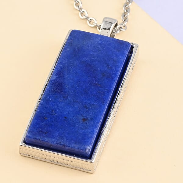 Shop Lc Lapis Lazuli 10.00 Ctw Dogtag Pendant In Silvertone With Stainless Steel Necklace 24 Inches