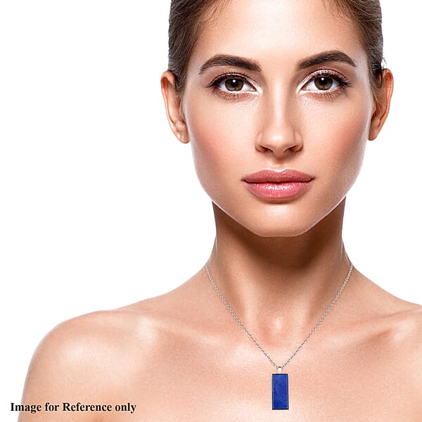 Shop Lc Lapis Lazuli 10.00 Ctw Dogtag Pendant In Silvertone With Stainless Steel Necklace 24 Inches