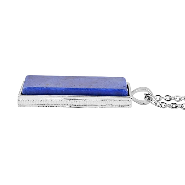 Shop Lc Lapis Lazuli 10.00 Ctw Dogtag Pendant In Silvertone With Stainless Steel Necklace 24 Inches