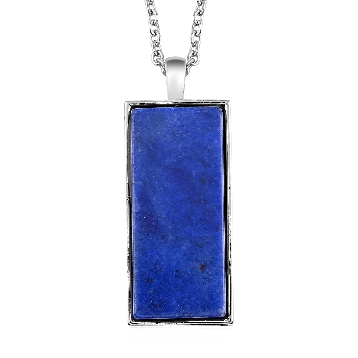 shop lc Lapis Lazuli 10.00 ctw Dogtag Pendant in Silvertone with Stainless Steel Necklace 24 Inches