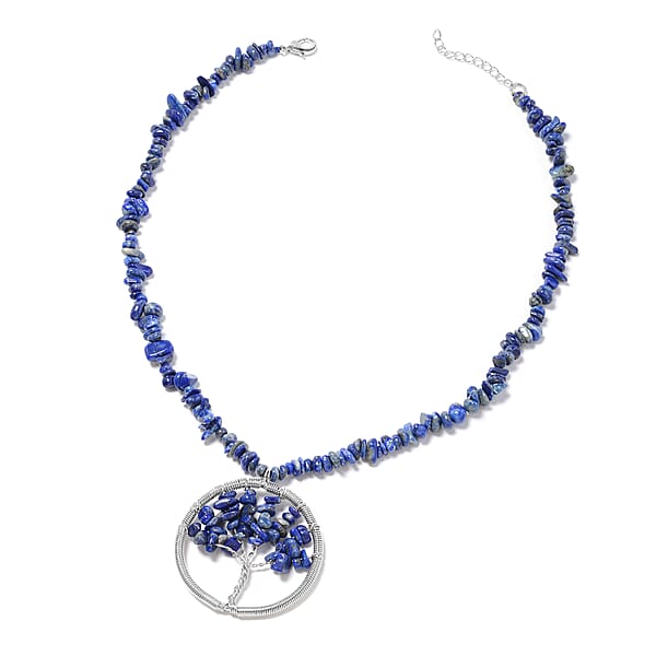 Shop Lc Lapis Lazuli 271.00 Ctw Family Tree Of Life Earrings And Pendant Necklace In Stainless Steel 18-20 Inches