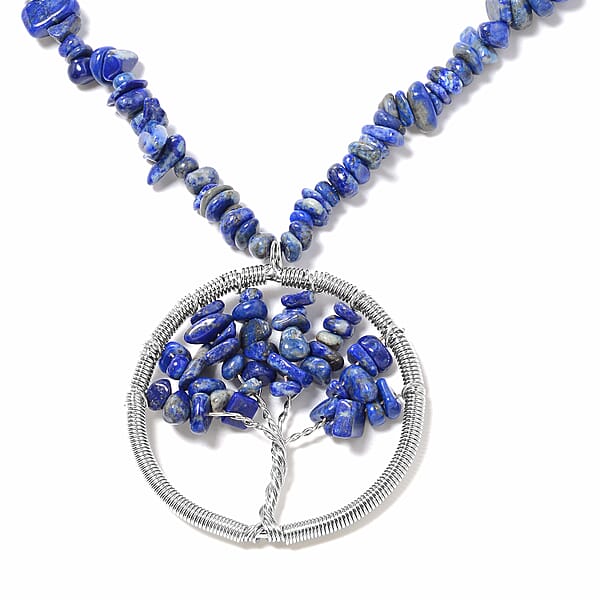 Shop Lc Lapis Lazuli 271.00 Ctw Family Tree Of Life Earrings And Pendant Necklace In Stainless Steel 18-20 Inches