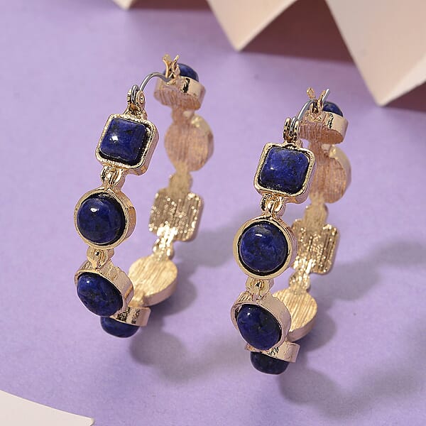 Shop Lc Lapis Lazuli 50.00 Ctw Hoop Earrings In Goldtone