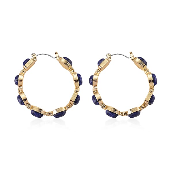 Shop Lc Lapis Lazuli 50.00 Ctw Hoop Earrings In Goldtone