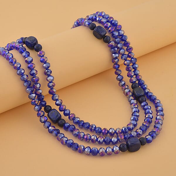 Shop Lc Lapis Lazuli And Blue Glass Beaded Multi Strand Necklace 20-22 Inches In Goldtone 15.00 Ctw