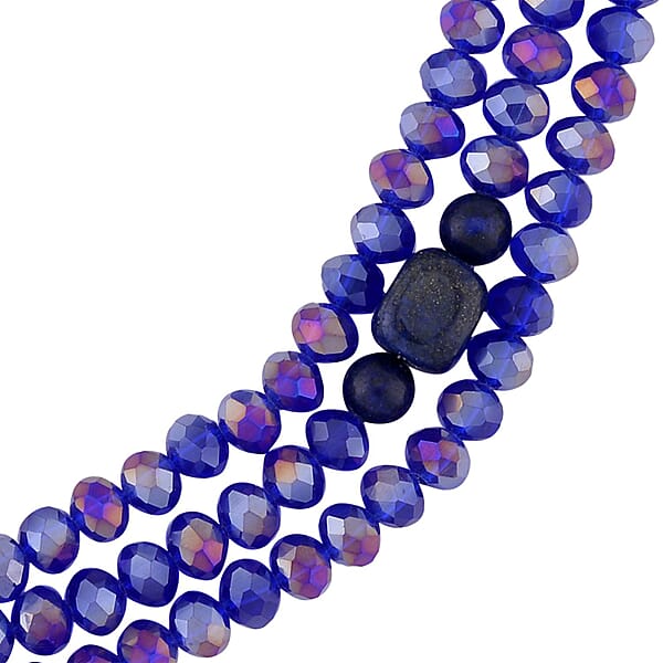 Shop Lc Lapis Lazuli And Blue Glass Beaded Multi Strand Necklace 20-22 Inches In Goldtone 15.00 Ctw