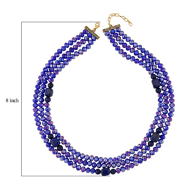 Shop Lc Lapis Lazuli And Blue Glass Beaded Multi Strand Necklace 20-22 Inches In Goldtone 15.00 Ctw