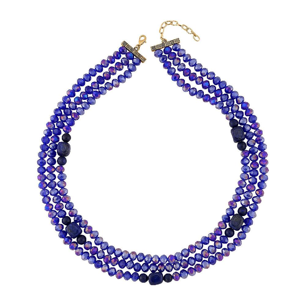 shop lc Lapis Lazuli and Blue Glass Beaded Multi Strand Necklace 20-22 Inches in Goldtone 15.00 ctw