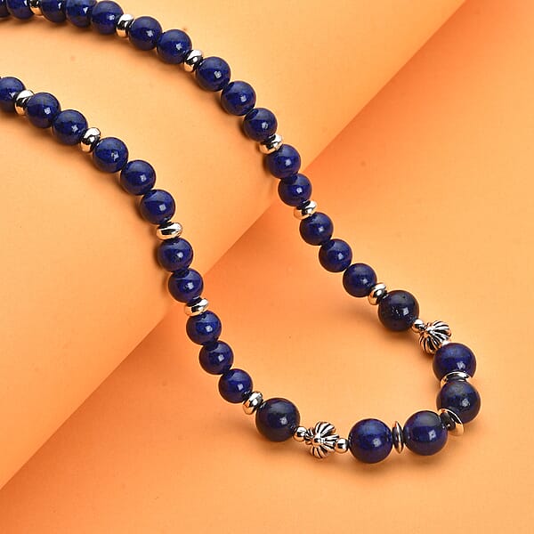 Shop Lc Lapis Lazuli And Resin 143.00 Ctw Beaded Necklace In Silvertone 18-20 Inches