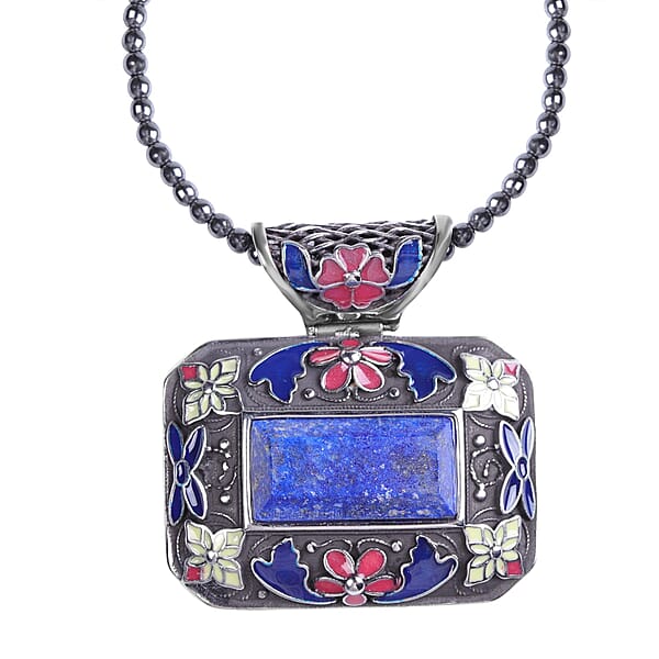 Shop Lc Lapis Lazuli Bead Pendant Necklace In Stainless Steel Enameled Pendant With Bead Necklace 60.25 Ctw (18 Inches)