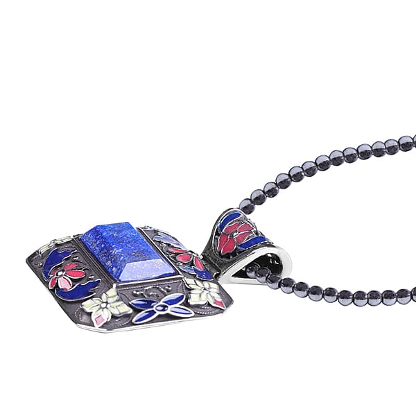 Shop Lc Lapis Lazuli Bead Pendant Necklace In Stainless Steel Enameled Pendant With Bead Necklace 60.25 Ctw (18 Inches)