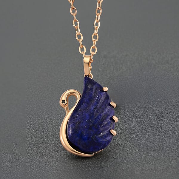 Shop Lc Lapis Lazuli Simulated Black Diamond 25.00 Ctw Carved Swan Pendant Necklace In Goldtone 20 Inches