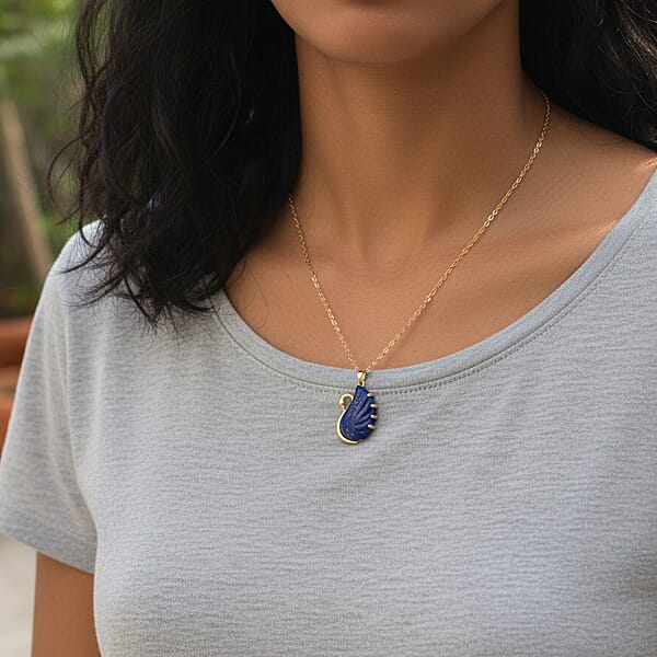 Shop Lc Lapis Lazuli Simulated Black Diamond 25.00 Ctw Carved Swan Pendant Necklace In Goldtone 20 Inches
