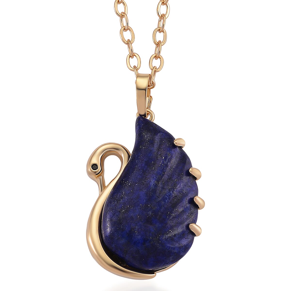shop lc Lapis Lazuli Simulated Black Diamond 25.00 ctw Carved Swan Pendant Necklace in Goldtone 20 Inches