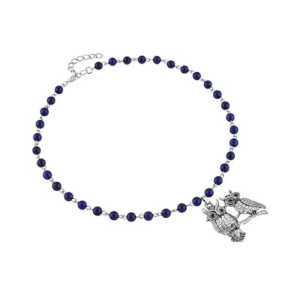 Shop Lc Lapis Lazuli White And Black Austrian Crystal 90.00 Ctw Owl Couple Necklace In Silvertone 18-20 Inches