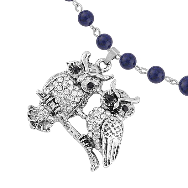 Shop Lc Lapis Lazuli White And Black Austrian Crystal 90.00 Ctw Owl Couple Necklace In Silvertone 18-20 Inches