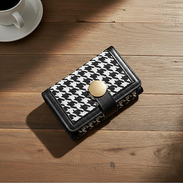 Shop Lc Las Vegas Closeout Deal BY:KY Black Houndstooth Pattern Faux Leather Wallet With Golden Accent