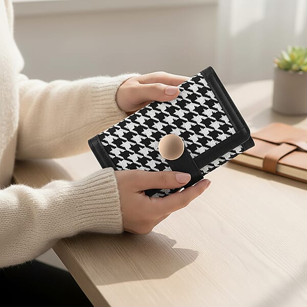 Shop Lc Las Vegas Closeout Deal BY:KY Black Houndstooth Pattern Faux Leather Wallet With Golden Accent