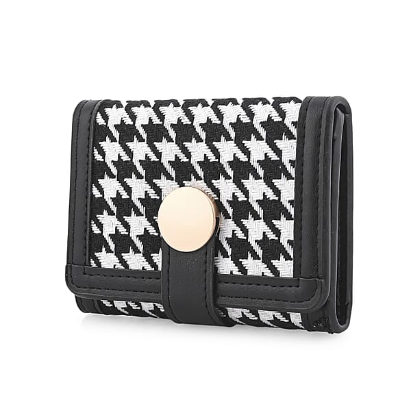 Shop Lc Las Vegas Closeout Deal BY:KY Black Houndstooth Pattern Faux Leather Wallet With Golden Accent