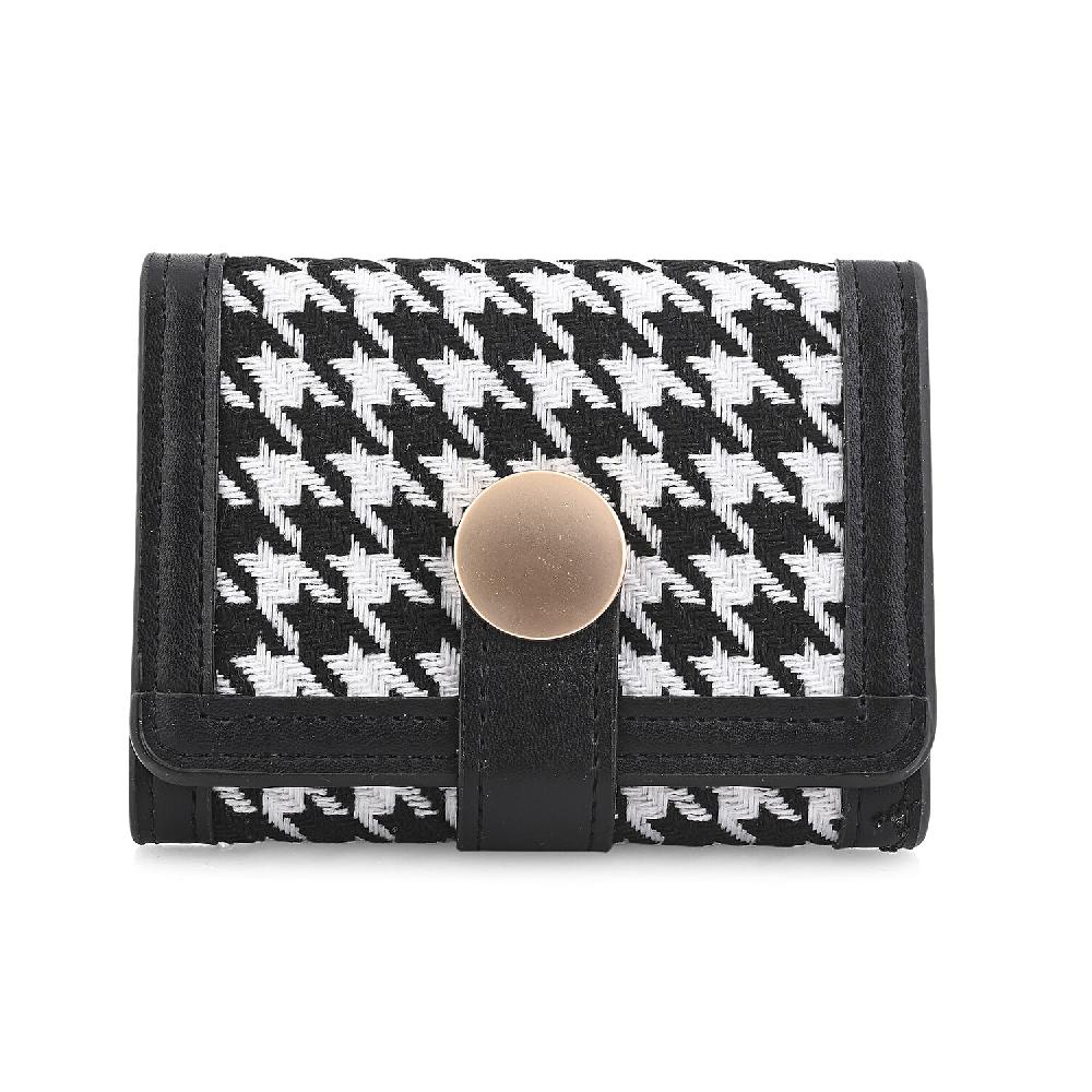 shop lc Las Vegas Closeout Deal BY:KY Black Houndstooth Pattern Faux Leather Wallet with Golden Accent