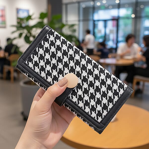Shop Lc Las Vegas Closeout Deal BY:KY Black Houndstooth Pattern Faux Leather Wallet With Golden Accent
