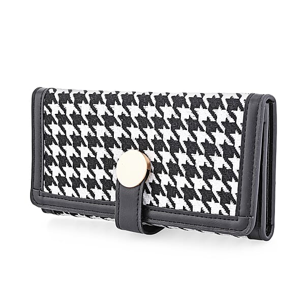 Shop Lc Las Vegas Closeout Deal BY:KY Black Houndstooth Pattern Faux Leather Wallet With Golden Accent