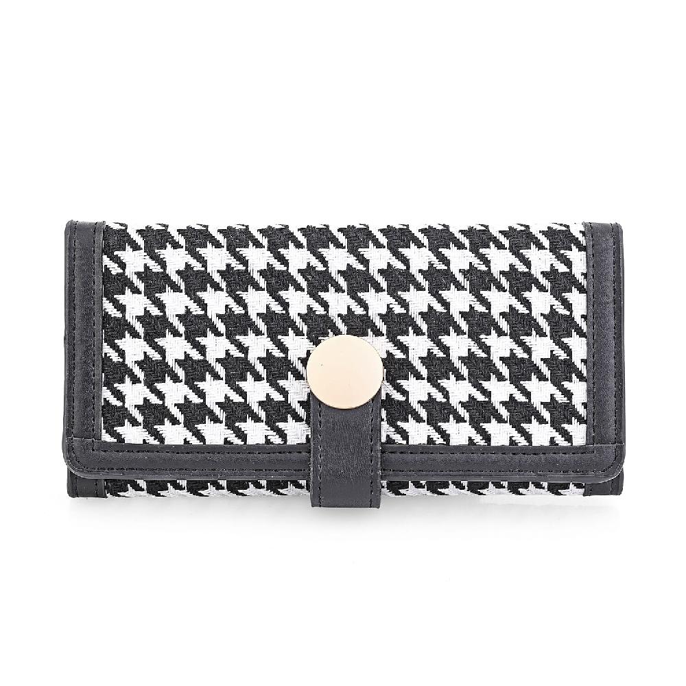 shop lc Las Vegas Closeout Deal BY:KY Black Houndstooth Pattern Faux Leather Wallet with Golden Accent