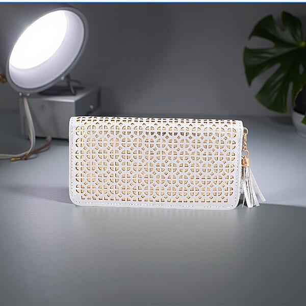 Shop Lc Las Vegas Closeout Deal BY:KY Gray Geometric Pattern Faux Leather Zipper Wallet
