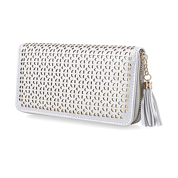 Shop Lc Las Vegas Closeout Deal BY:KY Gray Geometric Pattern Faux Leather Zipper Wallet