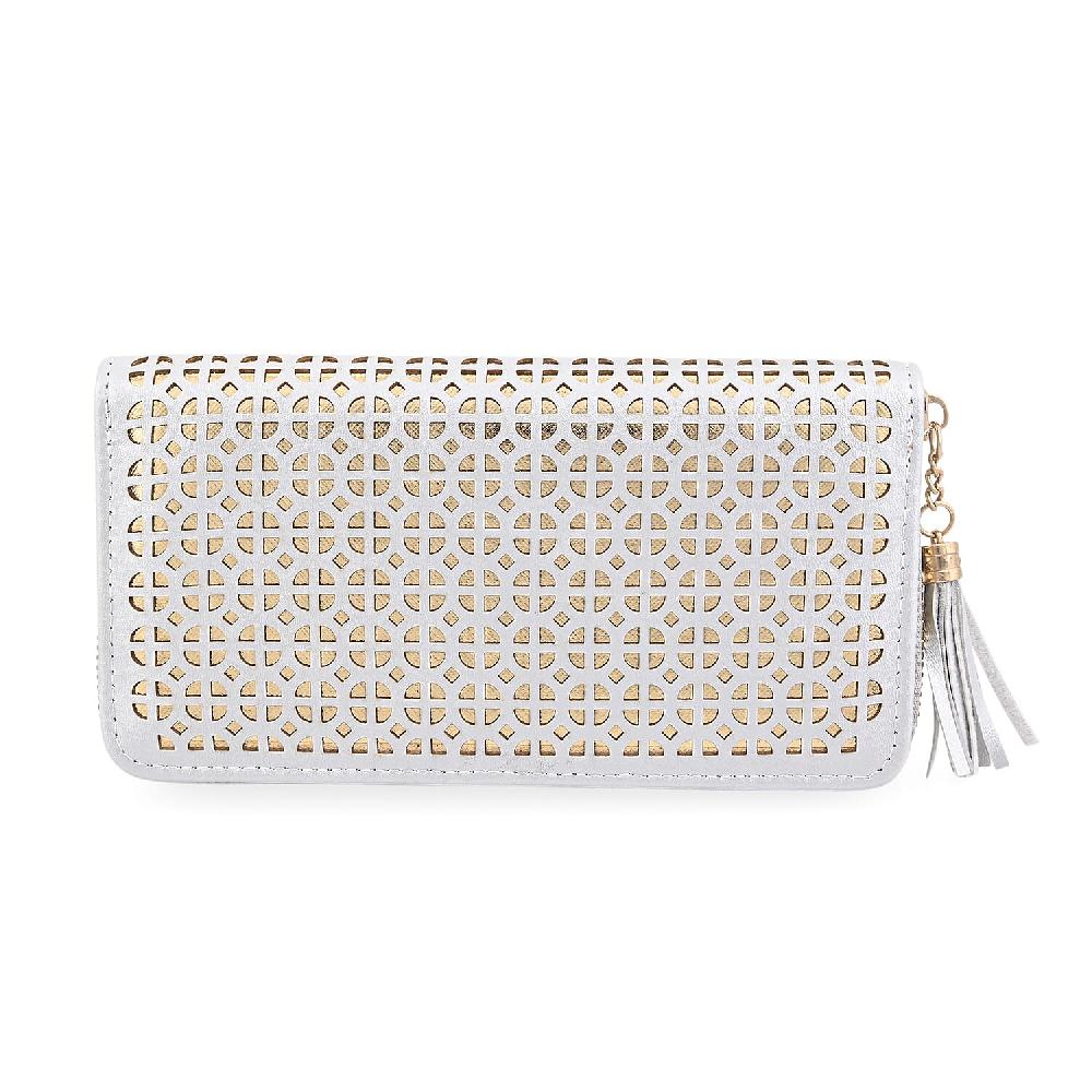 shop lc Las Vegas Closeout Deal BY:KY Gray Geometric Pattern Faux Leather Zipper Wallet