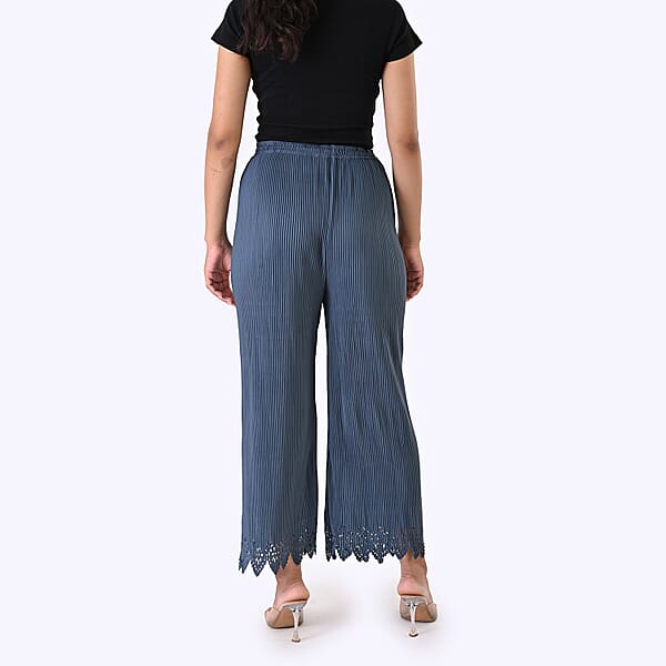 Shop Lc Laser-Cut Hem Pleated Palazzo With Drawstring Waist - Slate Blue