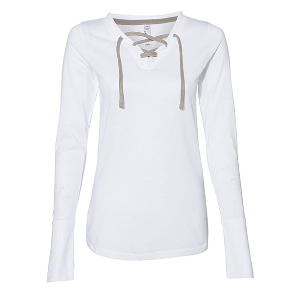 Shop Lc LAT White Long Sleeve Lace-Up Cotton Blend Fine Jersey Tee - M