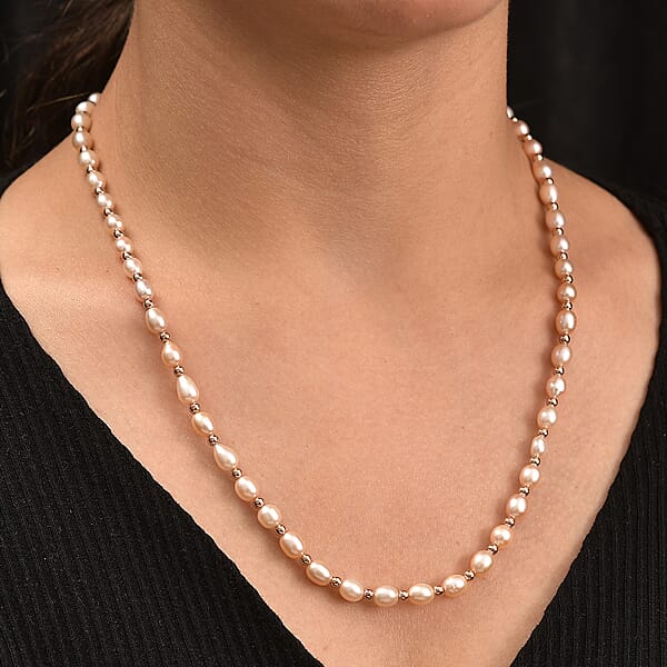 Shop Lc Lavender Pearl Necklace (18 Inches) In 18K Vermeil Rose Gold Over Sterling Silver