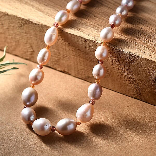 Shop Lc Lavender Pearl Orissa Rhodolite Garnet And Hessonite Garnet 10.00 Ctw Necklace In 18K Vermeil YG Over Sterling Silver 18 Inches