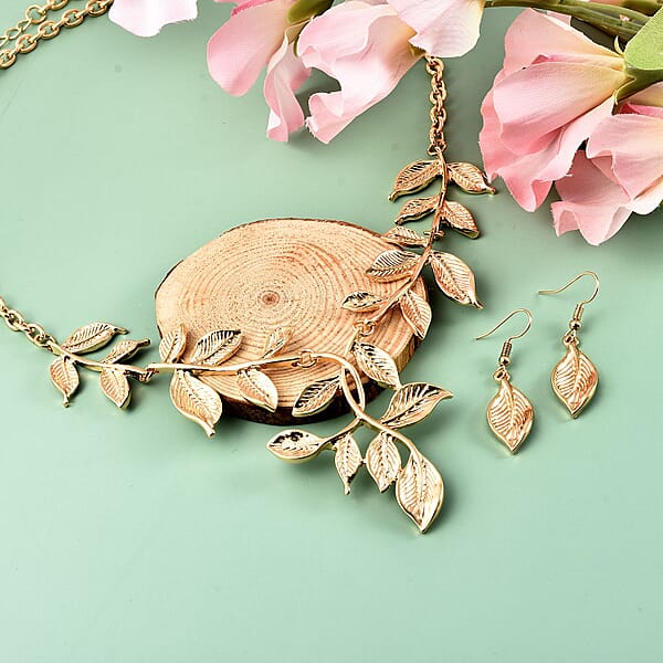Shop Lc Leaf Earrings And Necklace In Goldtone 22-25 Inches
