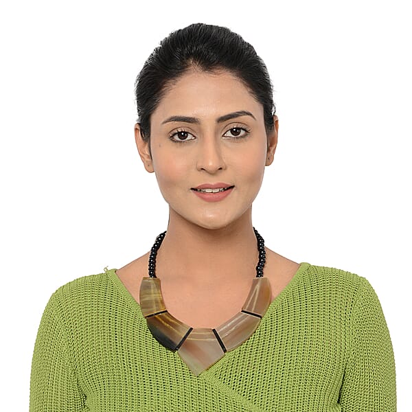 Shop Lc Light Brown Genuine Buffalo Horn Wooden Beaded And Goldtone Necklace 20 Inches