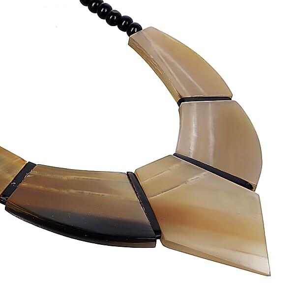 Shop Lc Light Brown Genuine Buffalo Horn Wooden Beaded And Goldtone Necklace 20 Inches